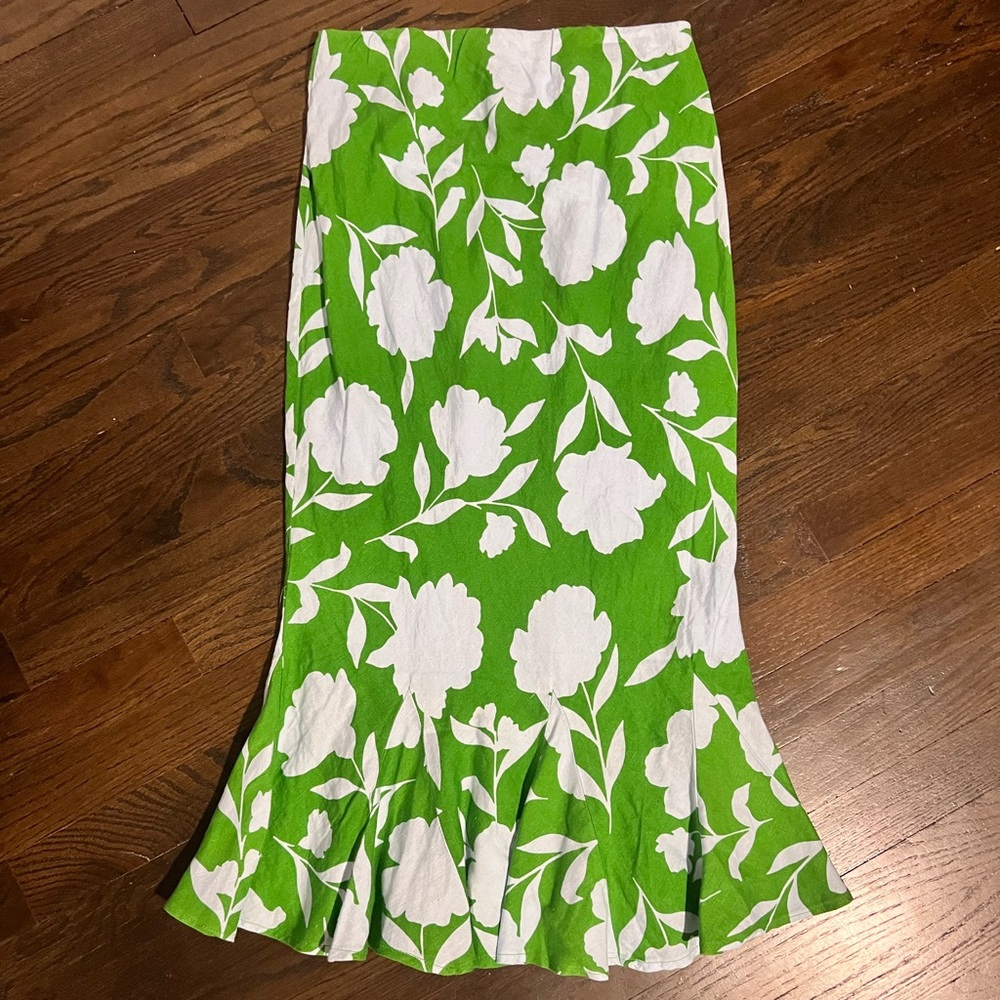 Kate Spade Green and White Floral Midi Skirt NWOT